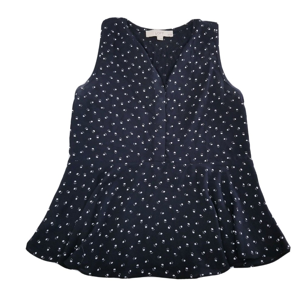 Loft Peplum Shirt Women Size XSP Sleeveless Black White Style 413359